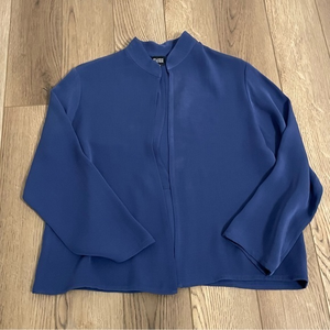 ❤️Eileen Fisher Jacket Women’s Small Blue Silk‎ Open Front Cardigan